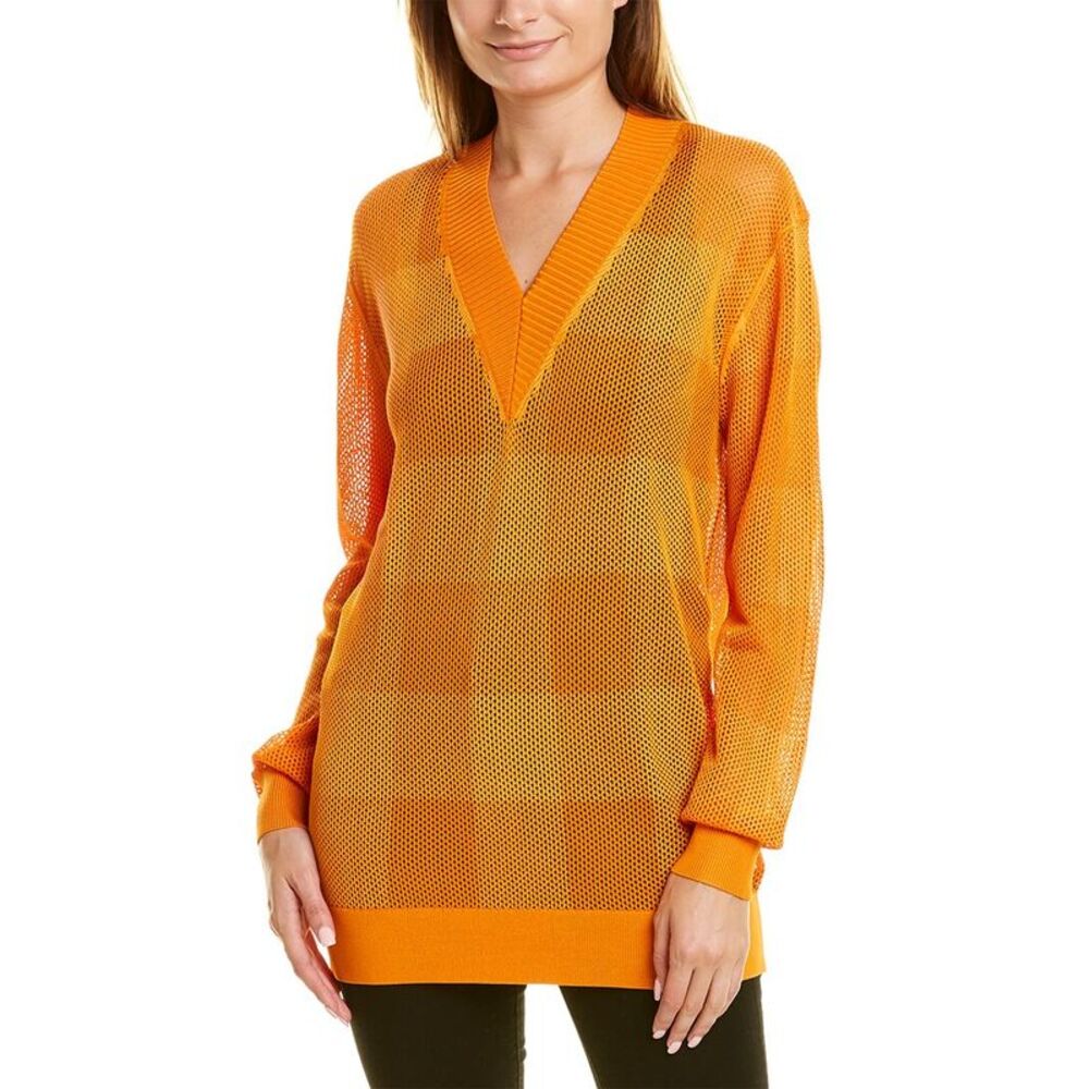 Burberry Womens  Check Mesh Sweater, Orange
